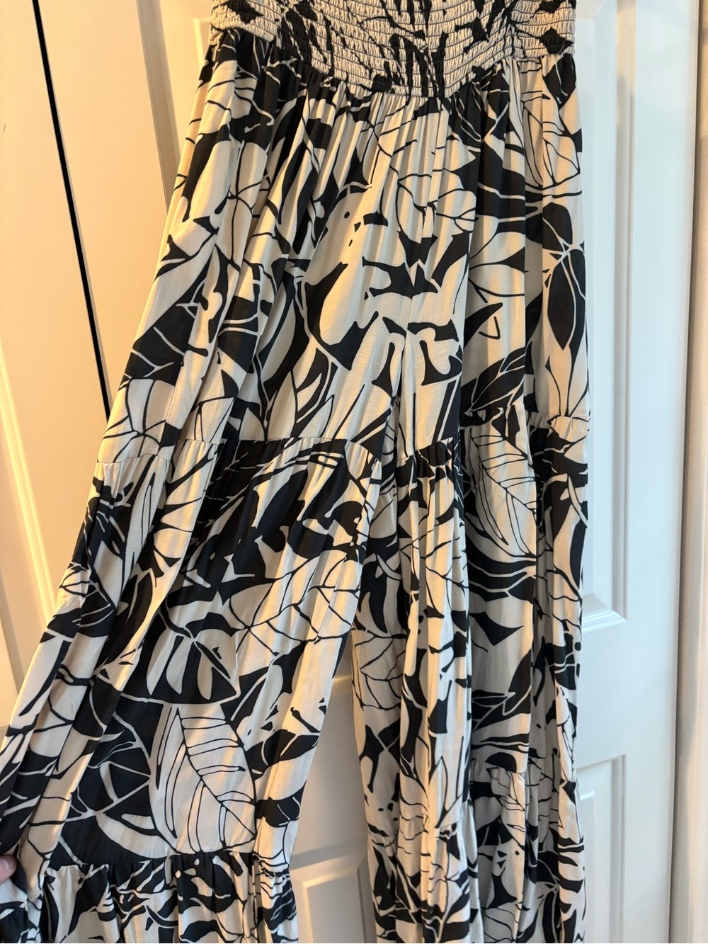 aerie Black and White Floral Tiered Maxi wide flowy pants with Smocked Waist